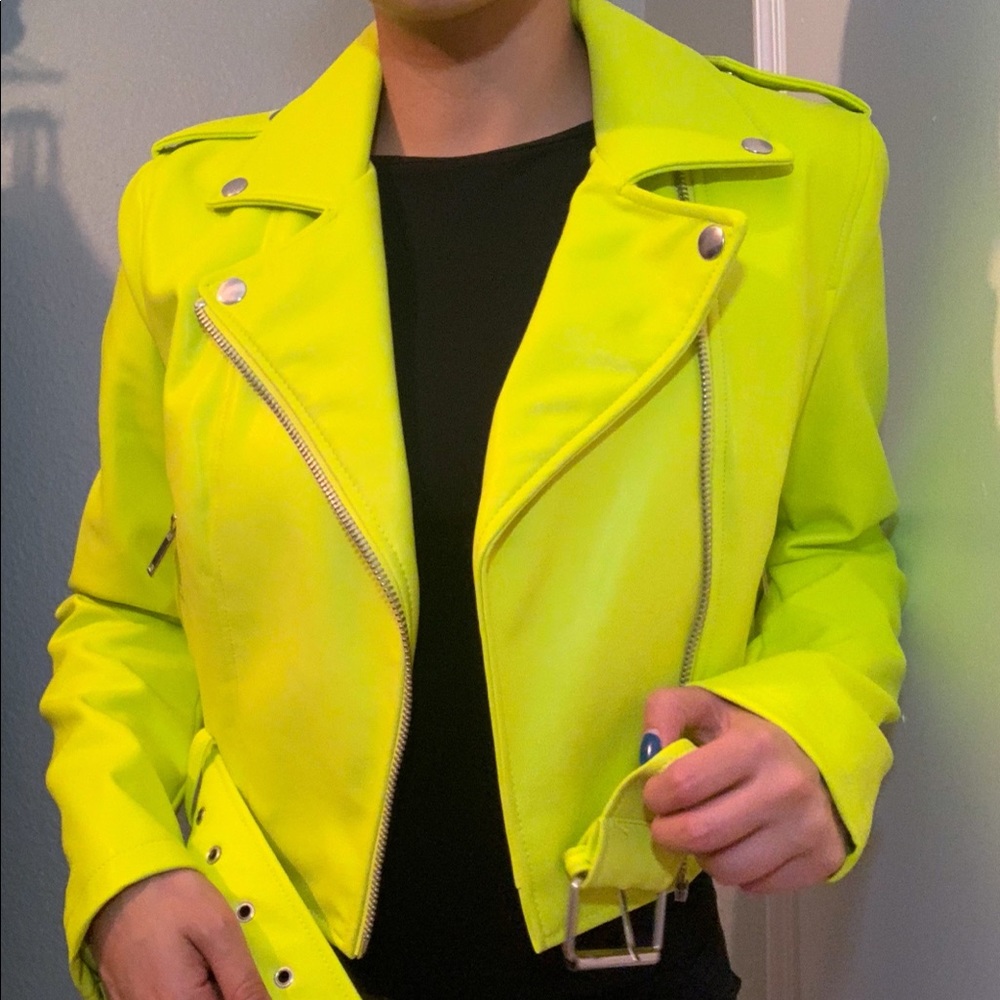 Forever 21 Pleather Neon yellow Biker Jacket